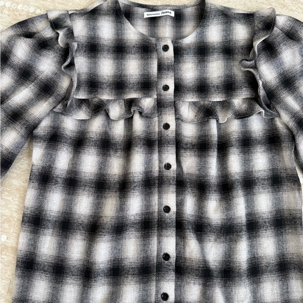Reformation Monochrome Checkered Blouse